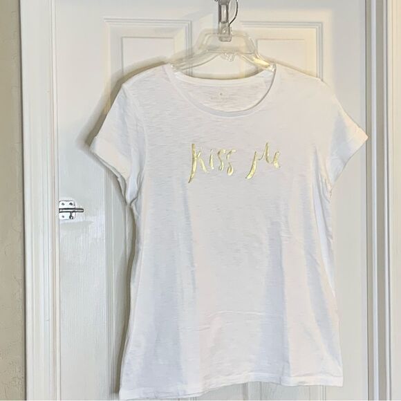 Kate Spade White Kiss Me Graphic T-Shirt Size Medium - Picture 3 of 10